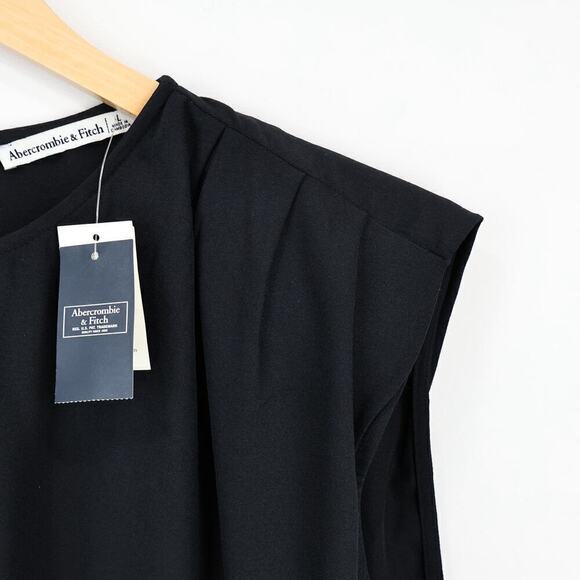 Abercrombie & Fitch Cap Padded Shoulder Sleeve Shift Black Mini Dress Size L NWT - Picture 3 of 7